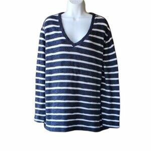 Ava&Viv Womens Blue Striped Vneck Longsleeve Sweater size 1x
